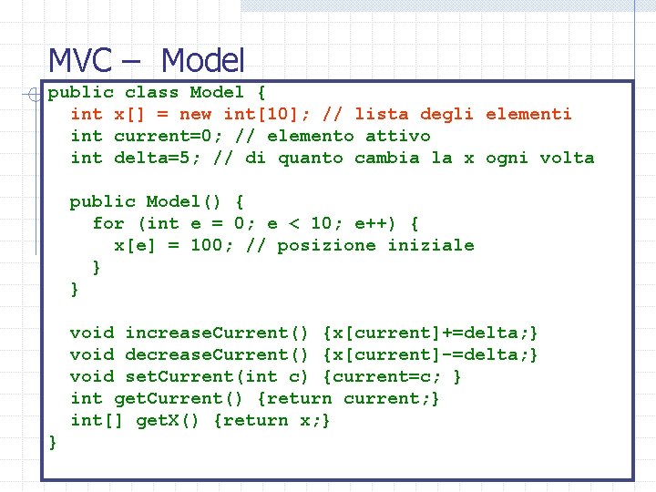 MVC – Model public class Model { int x[] = new int[10]; // lista