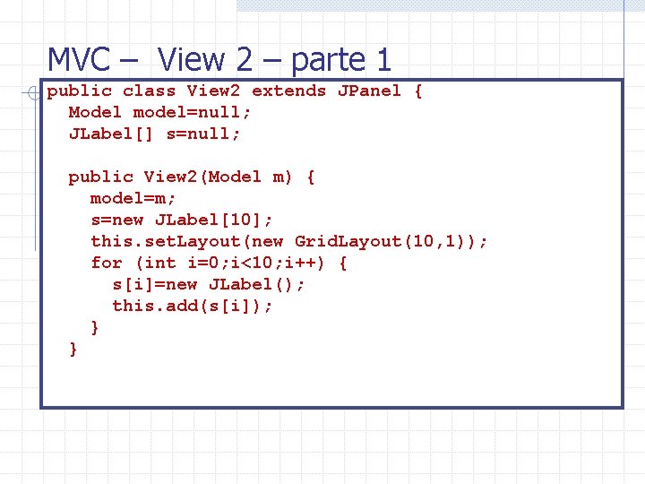 MVC – View 2 – parte 1 public class View 2 extends JPanel {