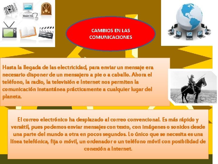 CAMBIOS EN LAS COMUNICACIONES Hasta la llegada de las electricidad, para enviar un mensaje
