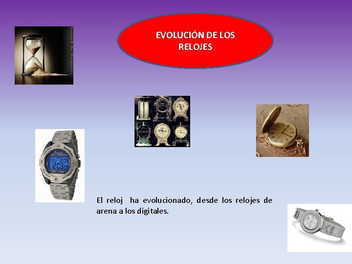 EVOLUCIÓN DE LOS RELOJES El reloj ha evolucionado, desde los relojes de arena a