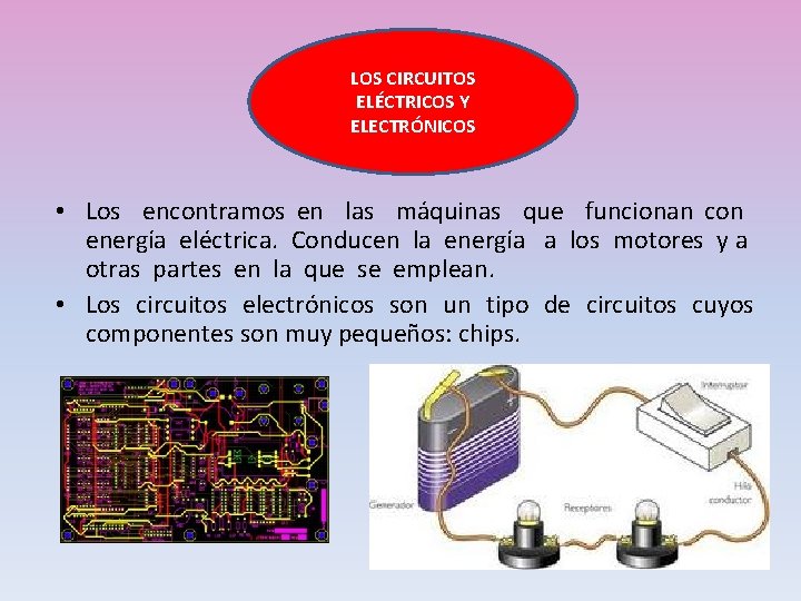 LOS CIRCUITOS ELÉCTRICOS Y ELECTRÓNICOS • Los encontramos en las máquinas que funcionan con