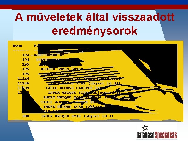 A műveletek által visszaadott eredménysorok Rows ------194 195 195 11146 11339 12665 33 193