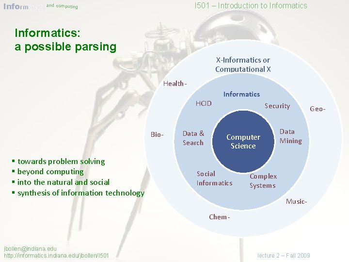 Informatics and computing I 501 – Introduction to Informatics: a possible parsing X-Informatics or