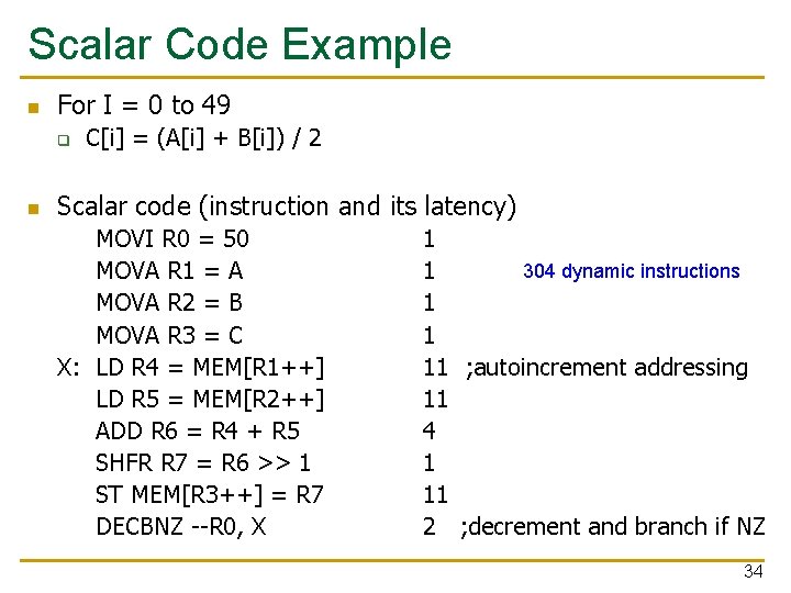 Scalar Code Example n For I = 0 to 49 q n C[i] =