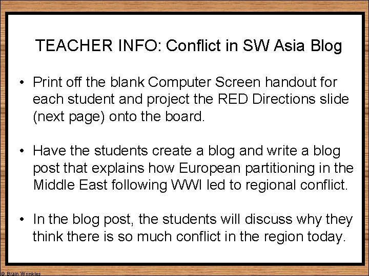 TEACHER INFO: Conflict in SW Asia Blog • Print off the blank Computer Screen