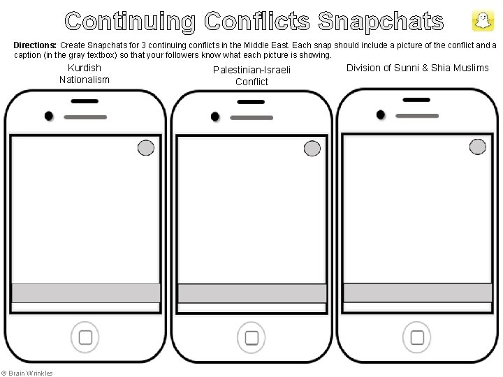 Continuing Conflicts Snapchats Directions: Create Snapchats for 3 continuing conflicts in the Middle East.