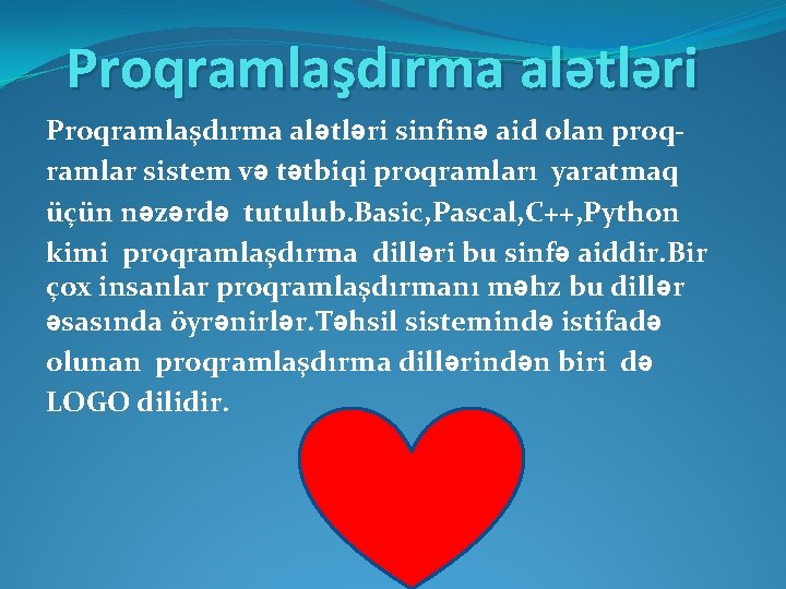 Proqramlaşdırma alətləri sinfinə aid olan proqramlar sistem və tətbiqi proqramları yaratmaq üçün nəzərdə tutulub.