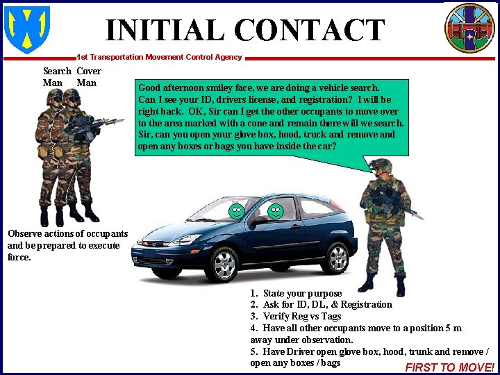 INITIAL CONTACT 1 st Transportation Movement Control Agency Search Cover Man Good afternoon smiley