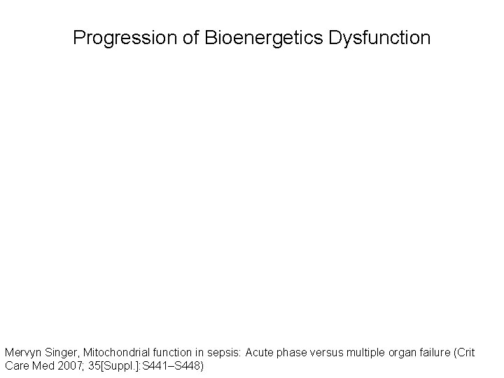 Progression of Bioenergetics Dysfunction Mervyn Singer, Mitochondrial function in sepsis: Acute phase versus multiple