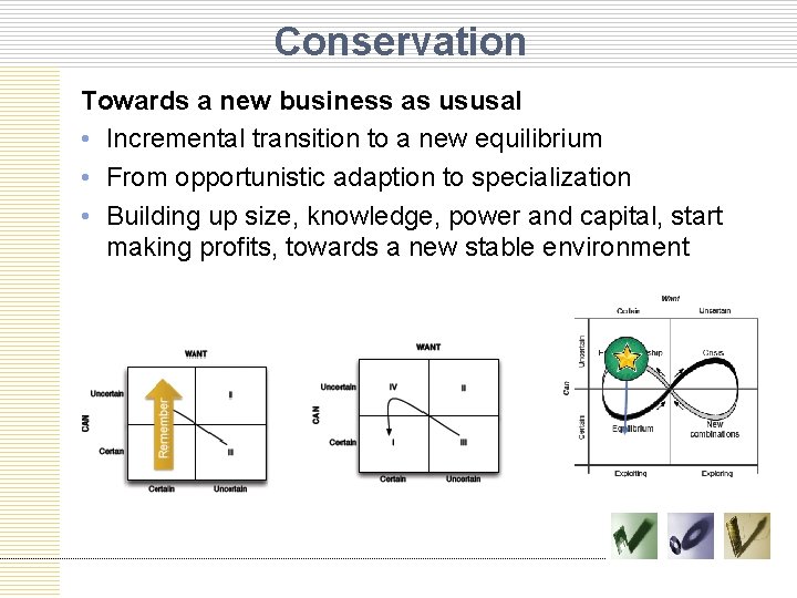 Conservation Towards a new business as ususal • Incremental transition to a new equilibrium