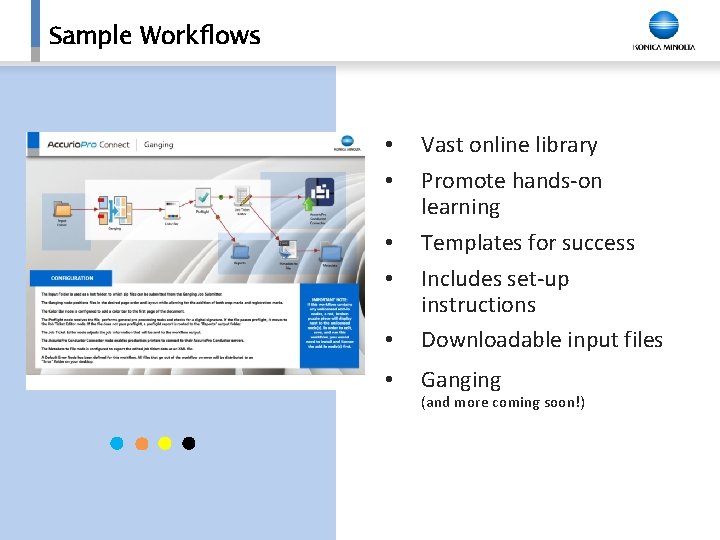 Sample Workflows • Vast online library Promote hands-on learning Templates for success Includes set-up