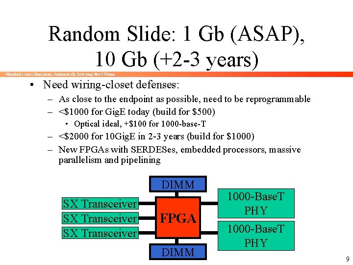 Random Slide: 1 Gb (ASAP), 10 Gb (+2 -3 years) Wormholes and a Honeyfarm: