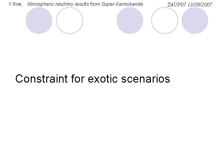 Y. Itow, Atmospheric neutrino results from Super-Kamiokande TAUP 07 13/09/2007 Constraint for exotic scenarios