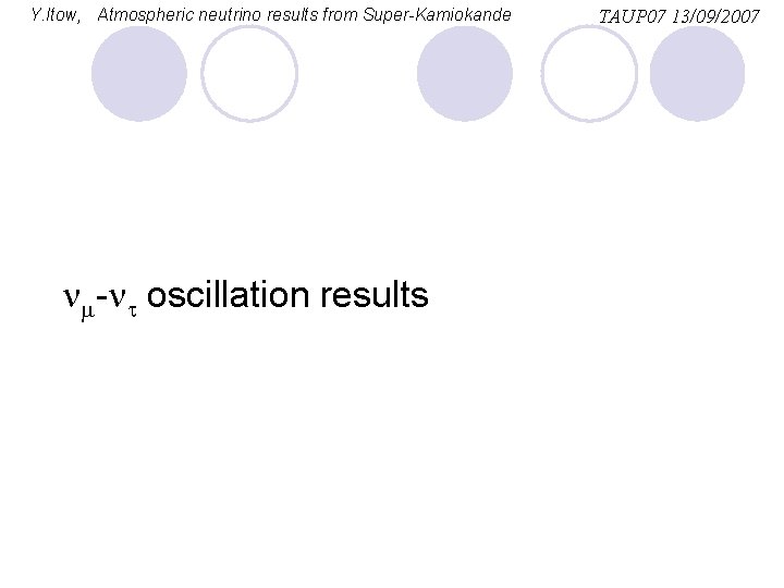 Y. Itow, Atmospheric neutrino results from Super-Kamiokande nm-nt oscillation results TAUP 07 13/09/2007 