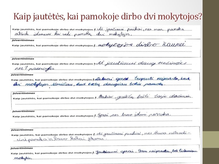 Kaip jautėtės, kai pamokoje dirbo dvi mokytojos? 