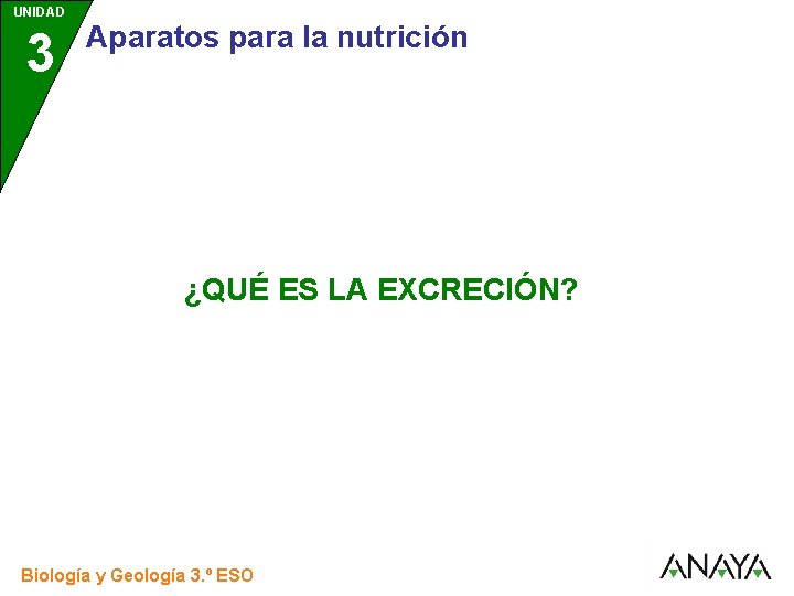 UNIDAD 3 Aparatos para la nutrición ¿QUÉ ES LA EXCRECIÓN? Biología y Geología 3.