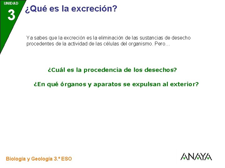 UNIDAD 3 ¿Qué es la excreción? Ya sabes que la excreción es la eliminación