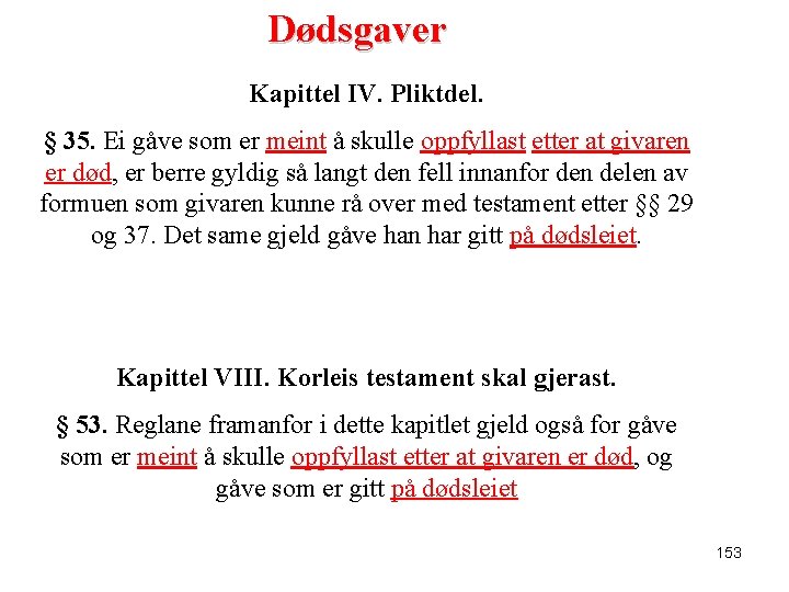 Dødsgaver Kapittel IV. Pliktdel. § 35. Ei gåve som er meint å skulle oppfyllast