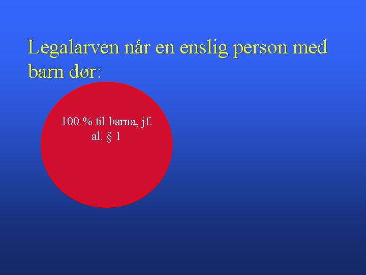 Legalarven når en enslig person med barn dør: 100 % til barna, jf. al.