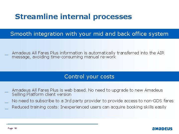 Streamline internal processes Smooth integration with your mid and back office system _ Amadeus