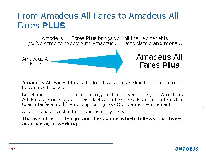 From Amadeus All Fares to Amadeus All Fares PLUS Amadeus All Fares Plus brings