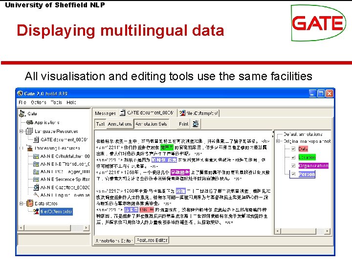 University of Sheffield NLP Displaying multilingual data All visualisation and editing tools use the