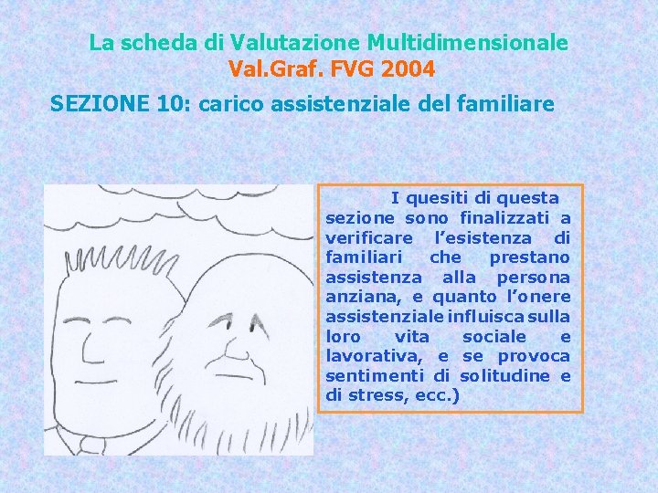 La scheda di Valutazione Multidimensionale Val. Graf. FVG 2004 SEZIONE 10: carico assistenziale del