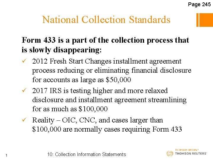 Page 245 National Collection Standards Form 433 is