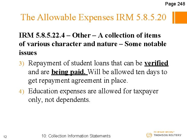 Page 248 The Allowable Expenses IRM 5. 8. 5. 20 IRM 5. 8. 5.