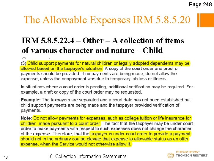 Page 248 The Allowable Expenses IRM 5. 8. 5. 20 IRM 5. 8. 5.
