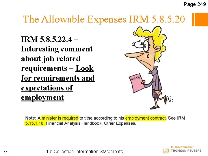 Page 249 The Allowable Expenses IRM 5. 8. 5. 20 IRM 5. 8. 5.