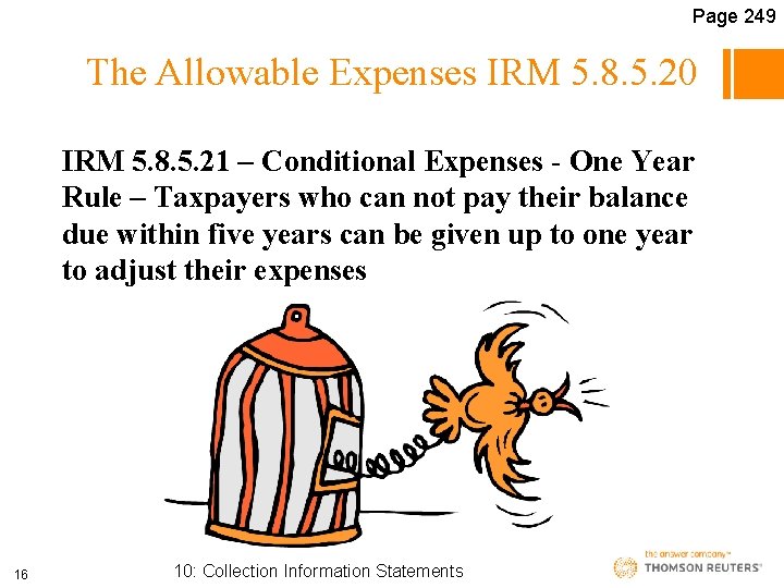 Page 249 The Allowable Expenses IRM 5. 8. 5. 20 IRM 5. 8. 5.