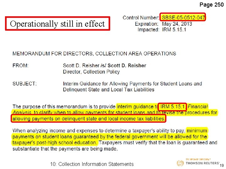 Page 250 The Allowable Expenses Operationally still in effect IRM 5. 8. 5. 20