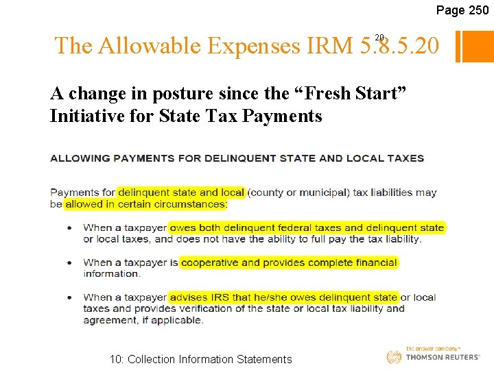 Page 250 The Allowable Expenses IRM 5. 8. 5. 20 20 A change in