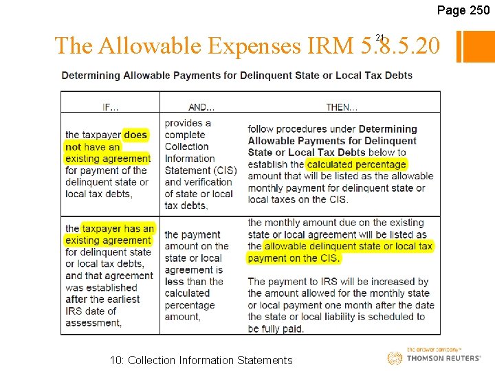Page 250 The Allowable Expenses IRM 5. 8. 5. 20 21 A change in