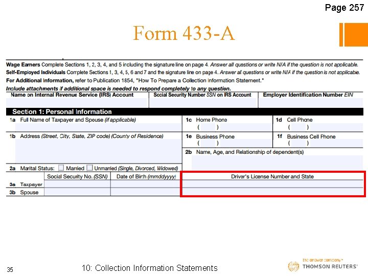 Page 257 Form 433 -A 35 10: Collection Information Statements 