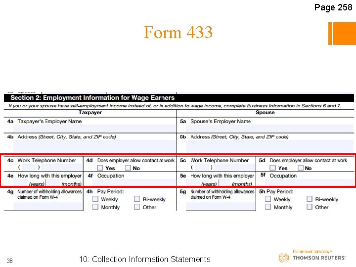 Page 258 Form 433 36 10: Collection Information Statements 