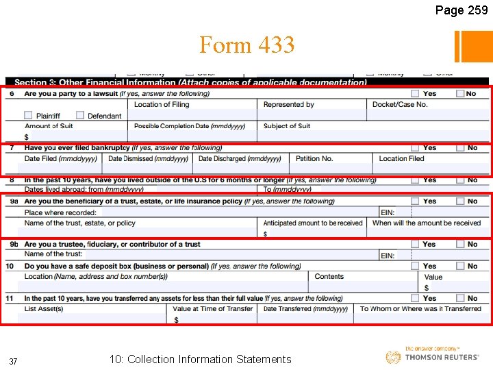 Page 259 Form 433 37 10: Collection Information Statements 