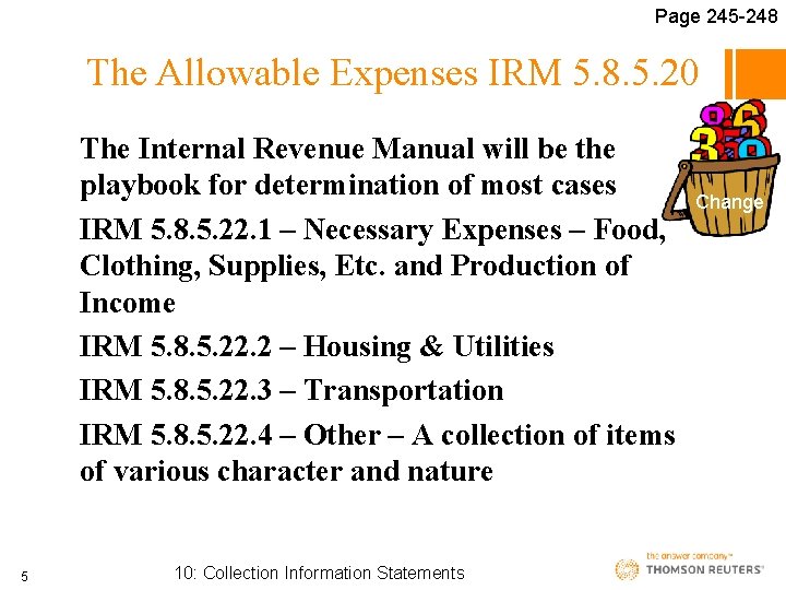Page 245 -248 The Allowable Expenses IRM 5. 8. 5. 20 The Internal Revenue