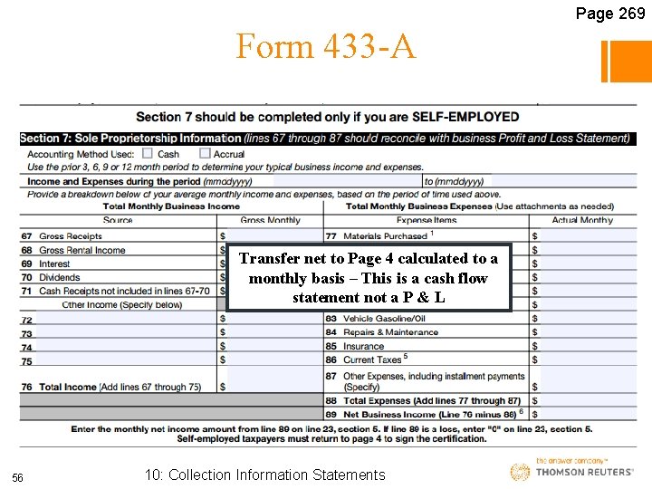 Page 269 Form 433 -A Transfer net to Page 4 calculated to a monthly