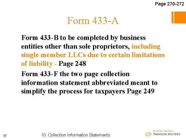 Page 270 -272 Form 433 -A Form 433 -B to be completed by business