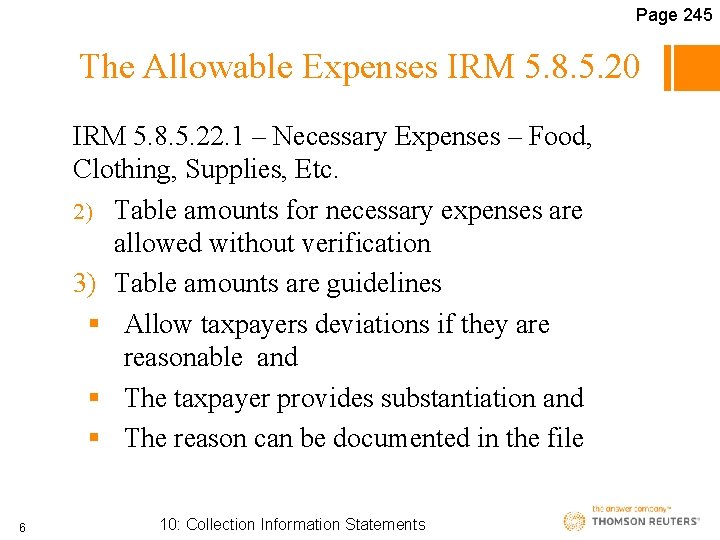 Page 245 The Allowable Expenses IRM 5. 8. 5. 20 IRM 5. 8. 5.