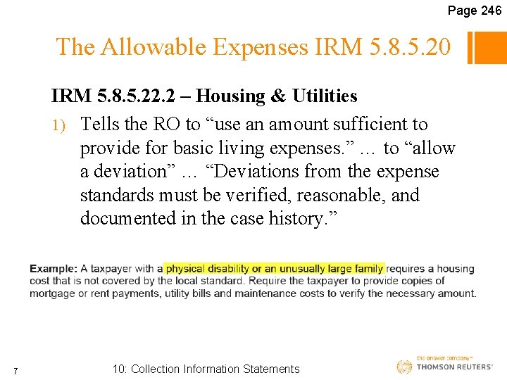 Page 246 The Allowable Expenses IRM 5. 8. 5. 20 IRM 5. 8. 5.