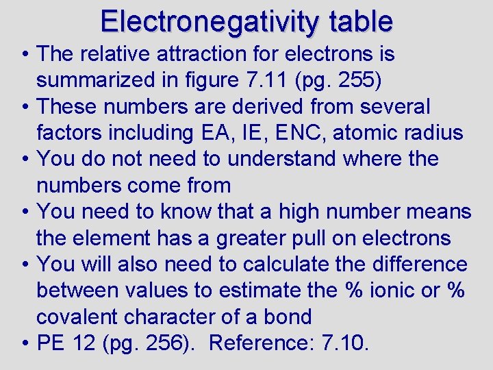 Electronegativity table • The relative attraction for electrons is summarized in figure 7. 11