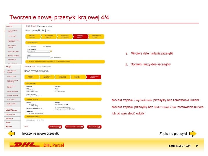Tworzenie nowej przesyłki krajowej 4/4 Instrukcja DHL 24 11 