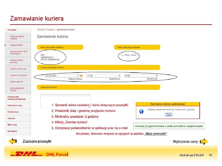 Zamawianie kuriera Instrukcja DHL 24 13 