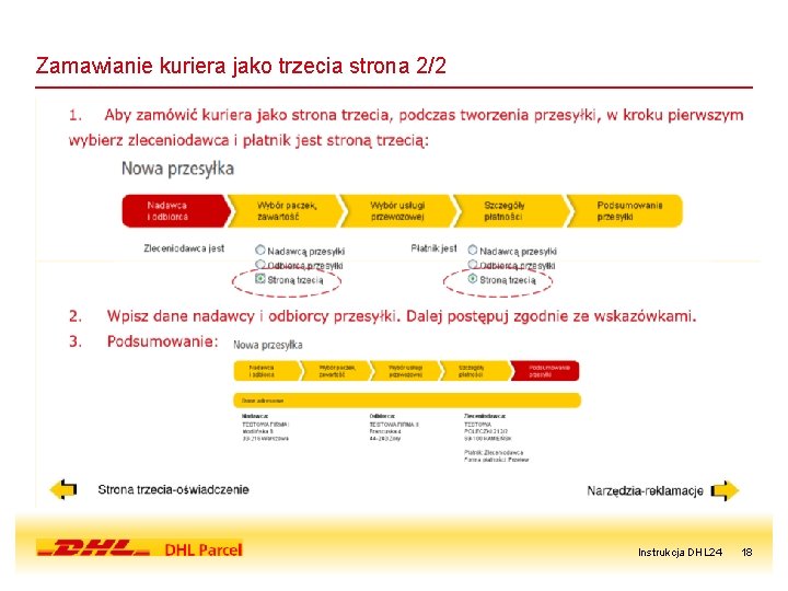 Zamawianie kuriera jako trzecia strona 2/2 Instrukcja DHL 24 18 