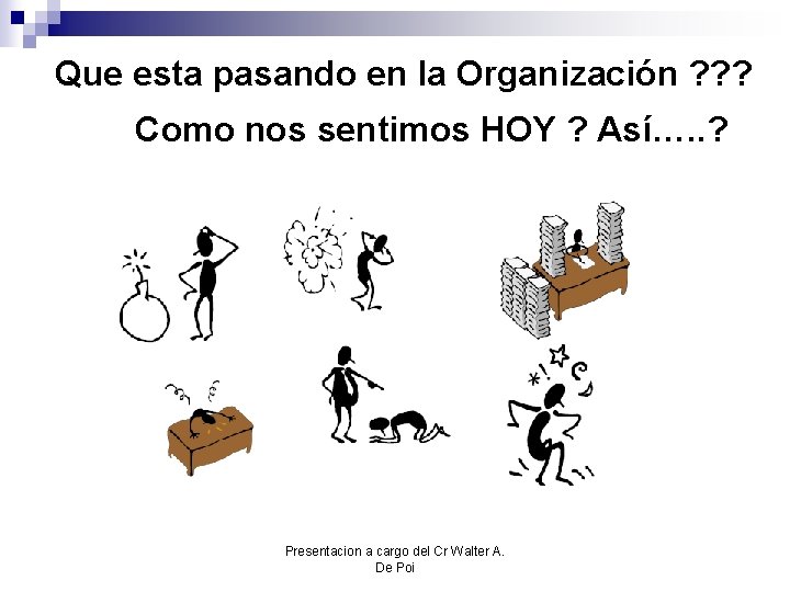 Que esta pasando en la Organización ? ? ? Como nos sentimos HOY ?