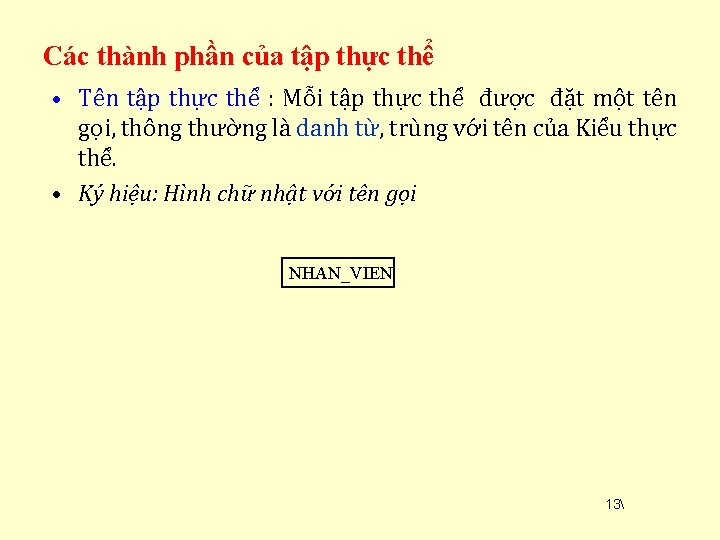 Các thành phần của tập thực thể • Tên tập thực thể : Mỗi