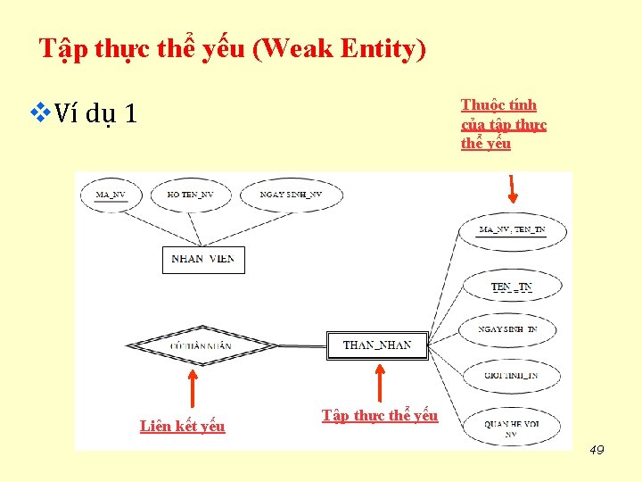 Tập thực thể yếu (Weak Entity) v. Ví dụ 1 Thuộc tính của tập